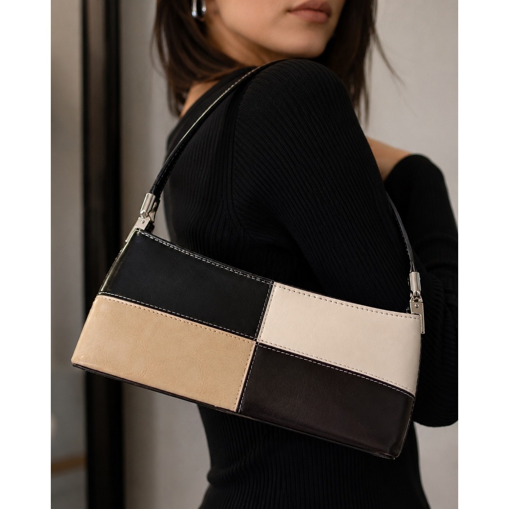Vintage Y2K 90's Colorblock Baguette Shoulder Bag Minimalist Chic Purse Retro